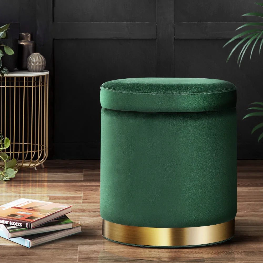 Round velvet storage with ottoman foot stool padded