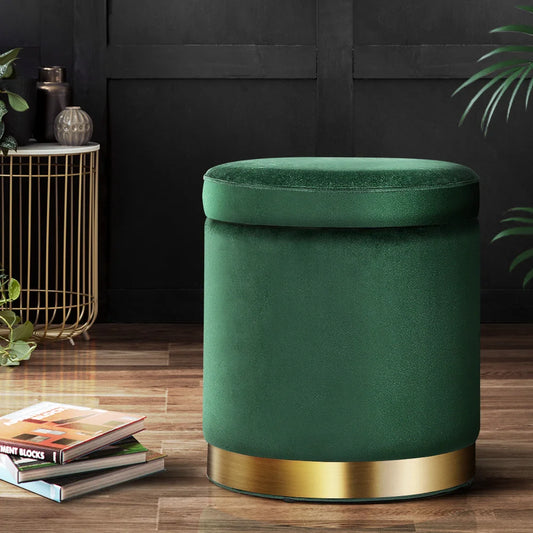 Round velvet storage with ottoman foot stool padded