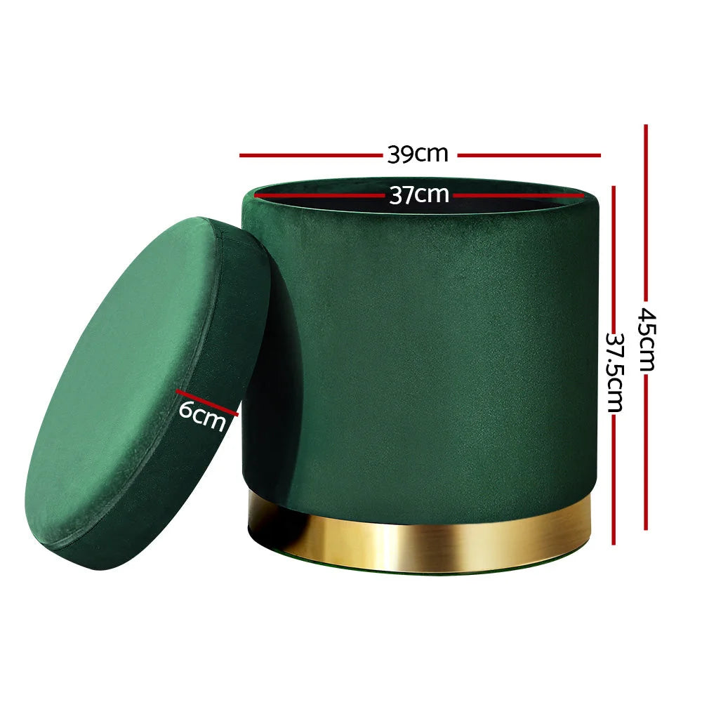 Round velvet storage with ottoman foot stool padded seat