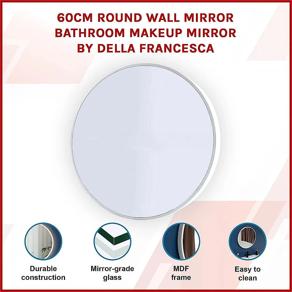 Round Wall Mirror 60cm Bathroom Makeup Mirror - Della