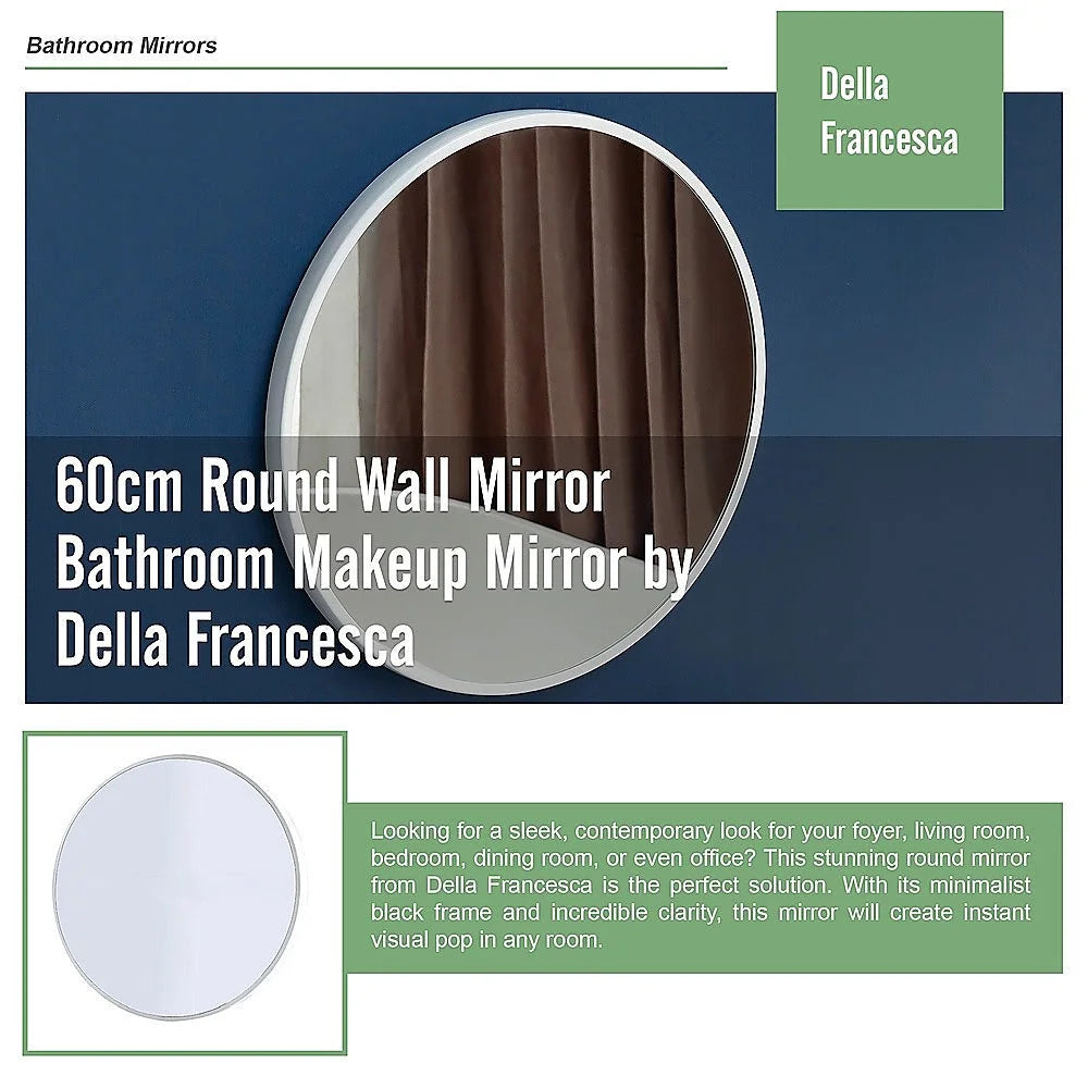 Round Wall Mirror 60cm Bathroom Makeup Mirror - Della