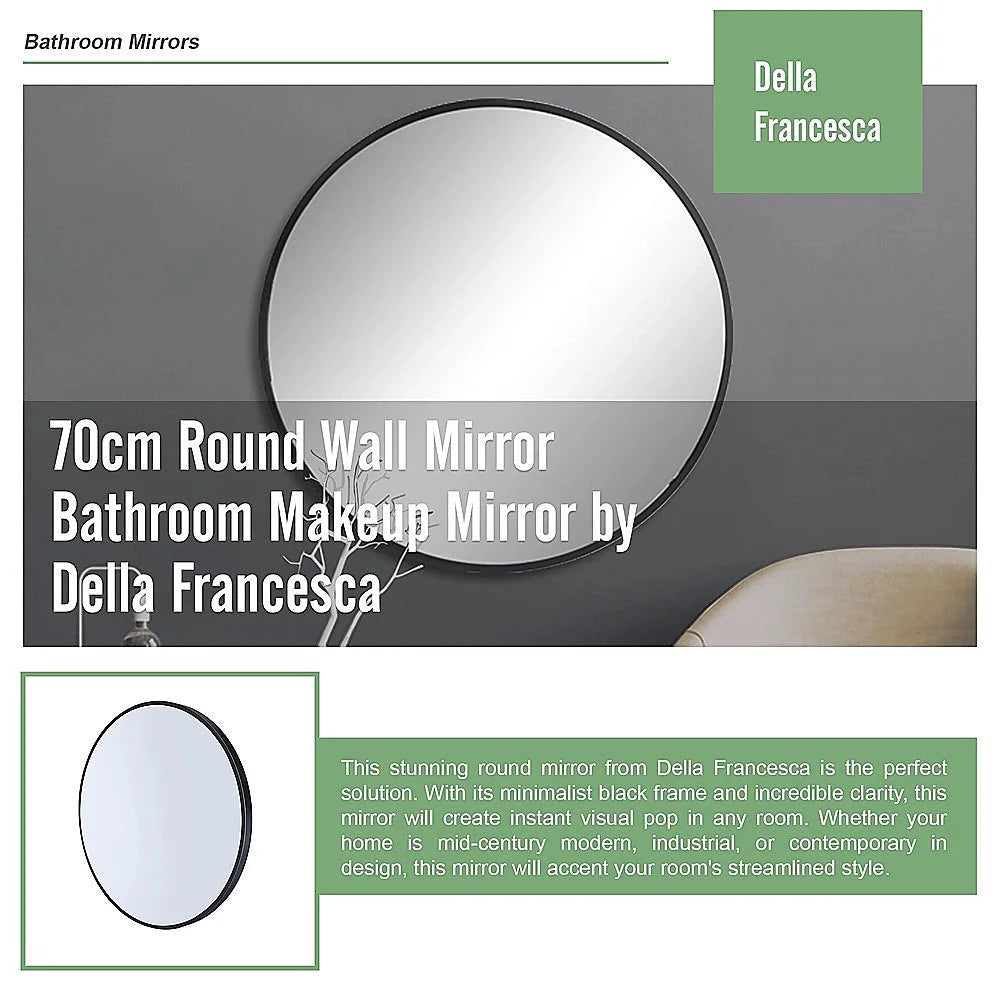 Round Wall Mirror 70cm Bathroom Makeup Mirror - Della