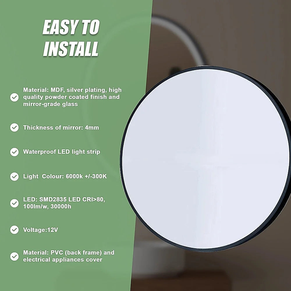 Round Wall Mirror 70cm Bathroom Makeup Mirror - Della