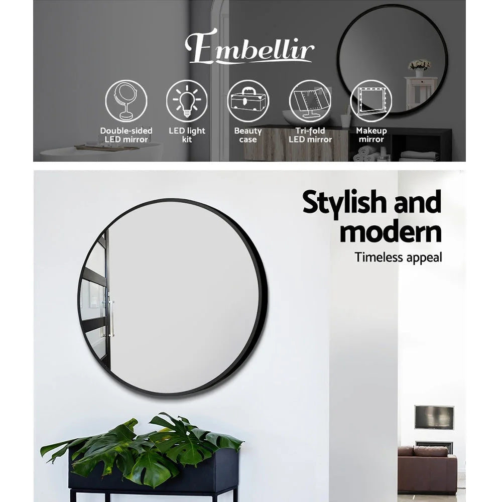 Round Wall Mirror 70cm Makeup Frameless Bathroom Mirror
