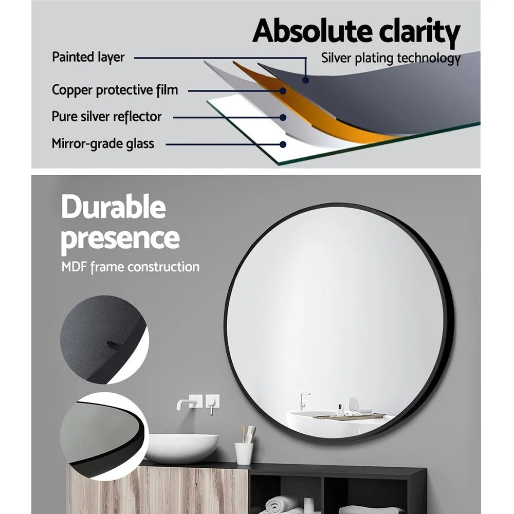 Round Wall Mirror 70cm Makeup Frameless Bathroom Mirror