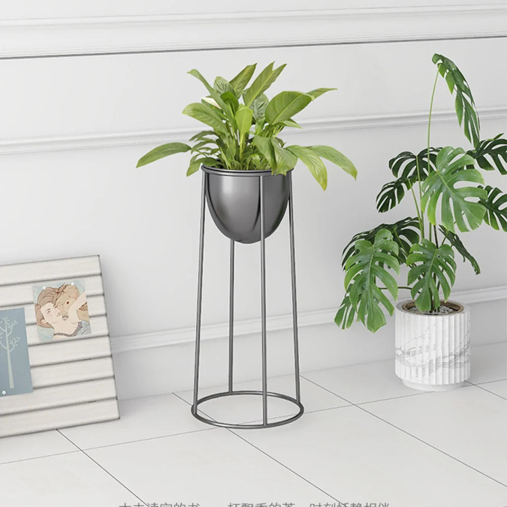 Round Wire Metal Flower Pot Stand 2X 70cm with Black Flowerpot Holder Rack Display
