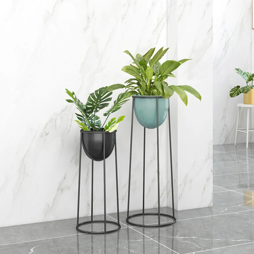 Round Wire Metal Flower Pot Stand 2X 70cm with Black Flowerpot Holder Rack Display