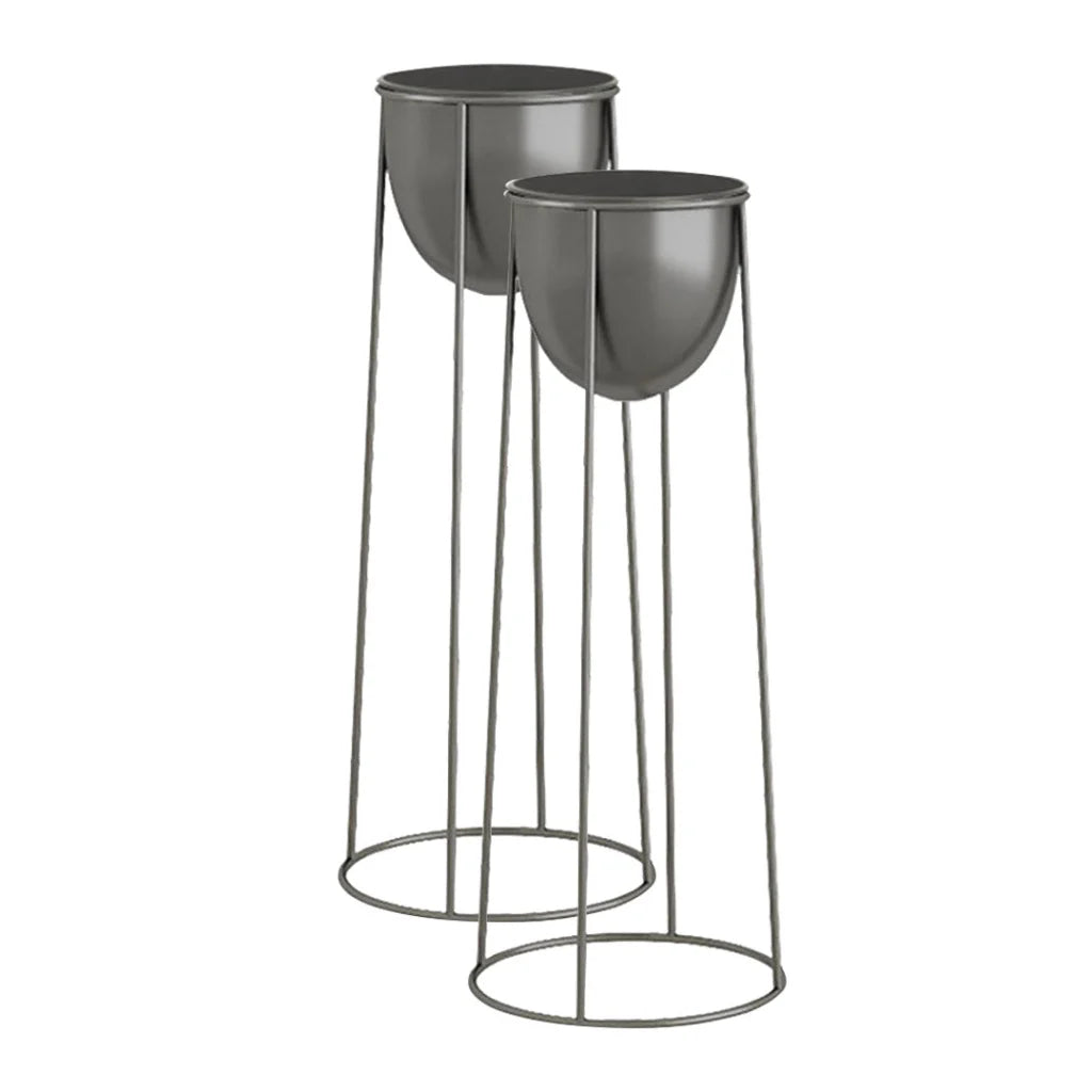 Round Wire Metal Flower Pot Stand 2X 70cm with Black Flowerpot Holder Rack Display
