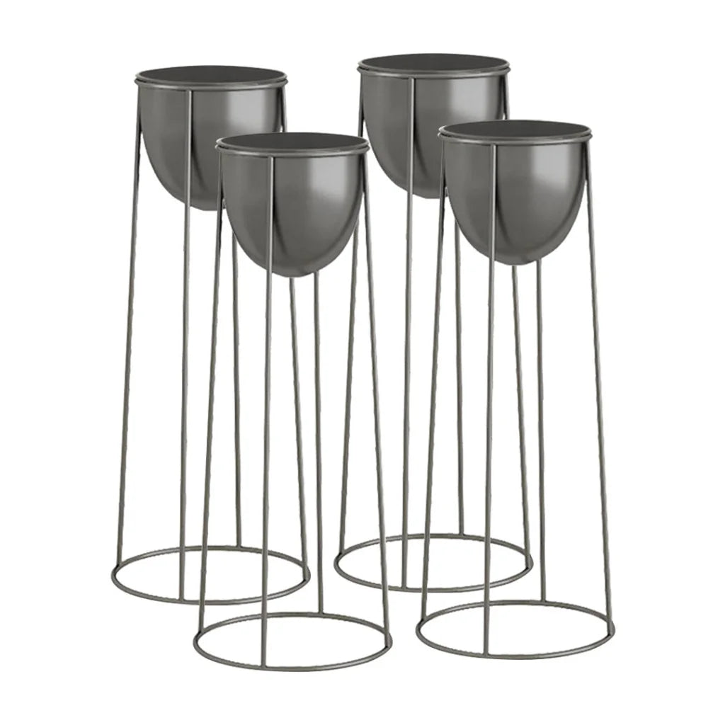 Round Wire Metal Flower Pot Stand 4X 50cm with Black Flowerpot Holder Rack Display