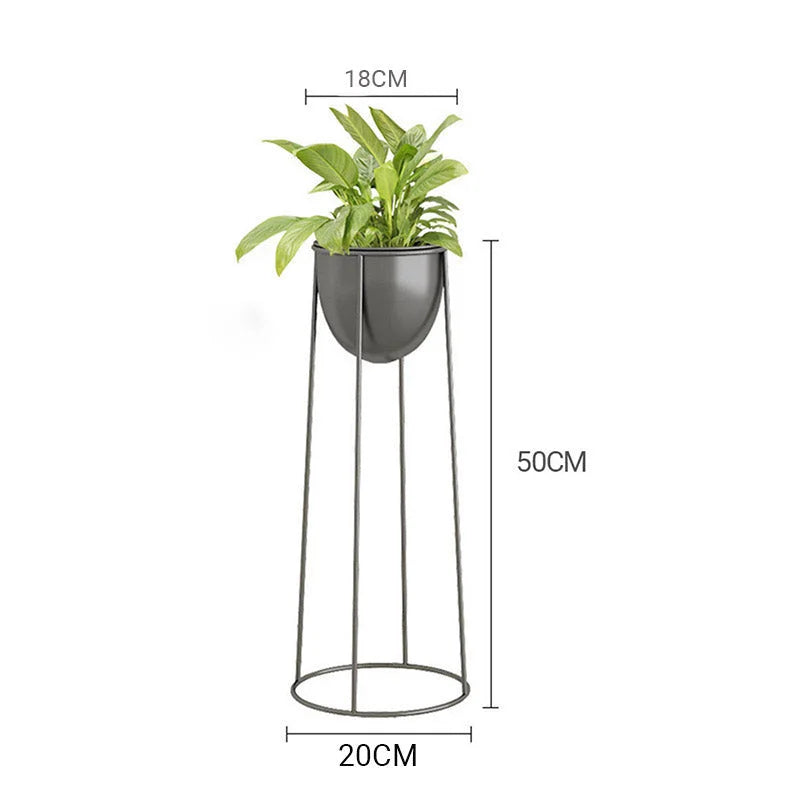 Round Wire Metal Flower Pot Stand 4X 50cm with Black Flowerpot Holder Rack Display