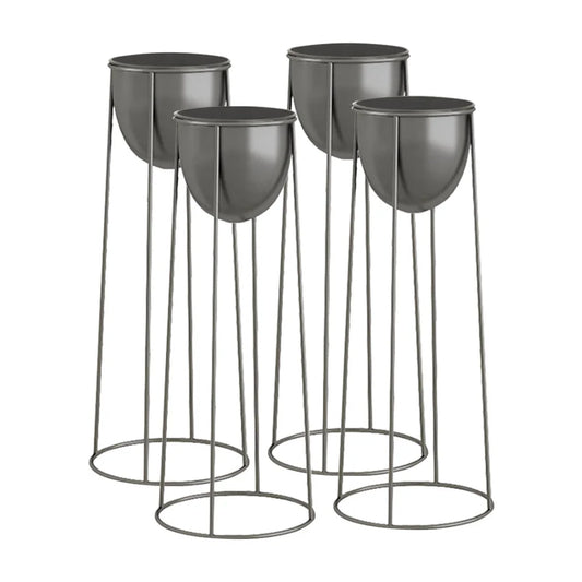 Round Wire Metal Flower Pot Stand 4X 70cm with Black Flowerpot Holder Rack Display