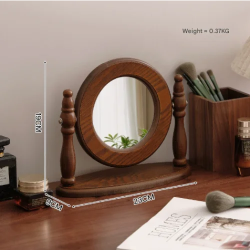 Rounded Wooden Tabletop Vanity Mirror Elegant Design - Home
