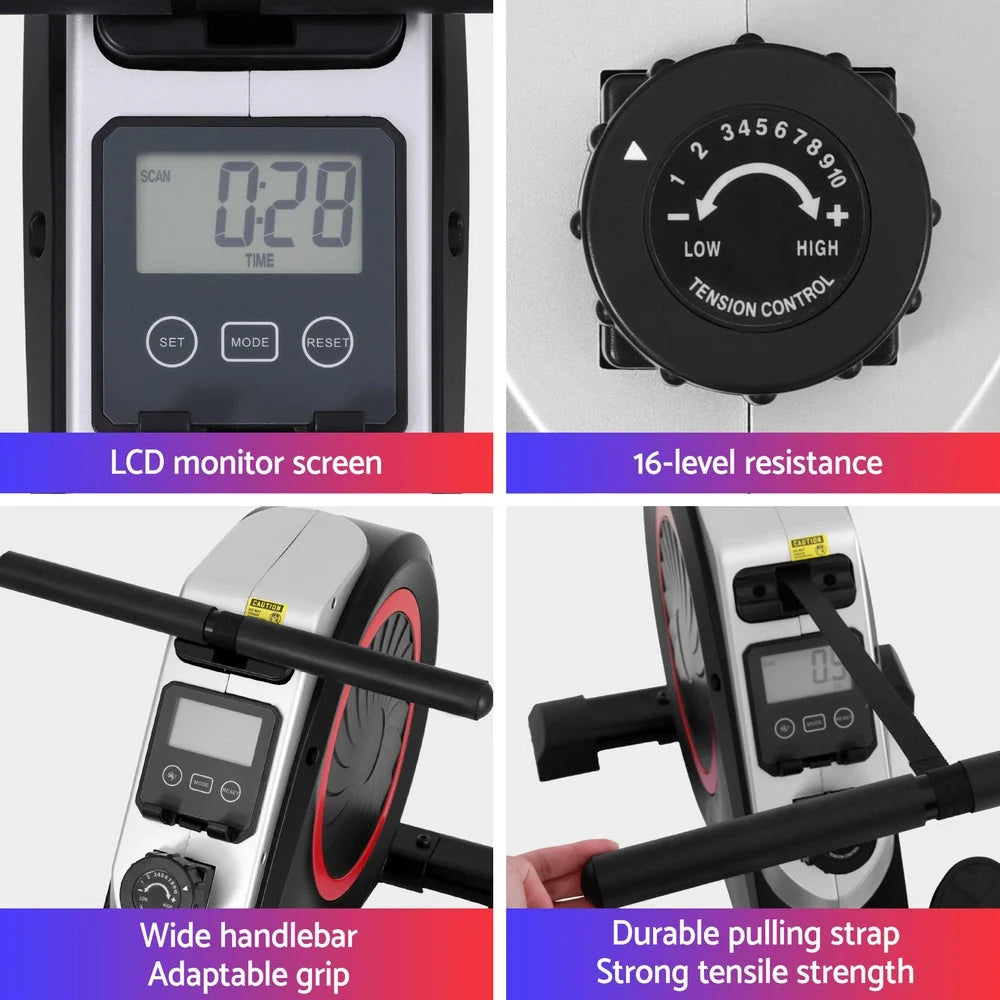 Rowing Machine Foldable 16 Levels Magnetic Rower Gym Cardio