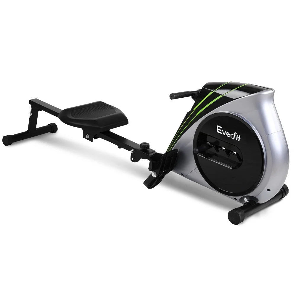 Rowing machine rower with caster wheels and side handle rail