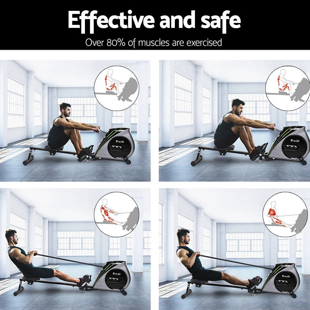 Rowing machine rower with colour matched pieces and support fittings