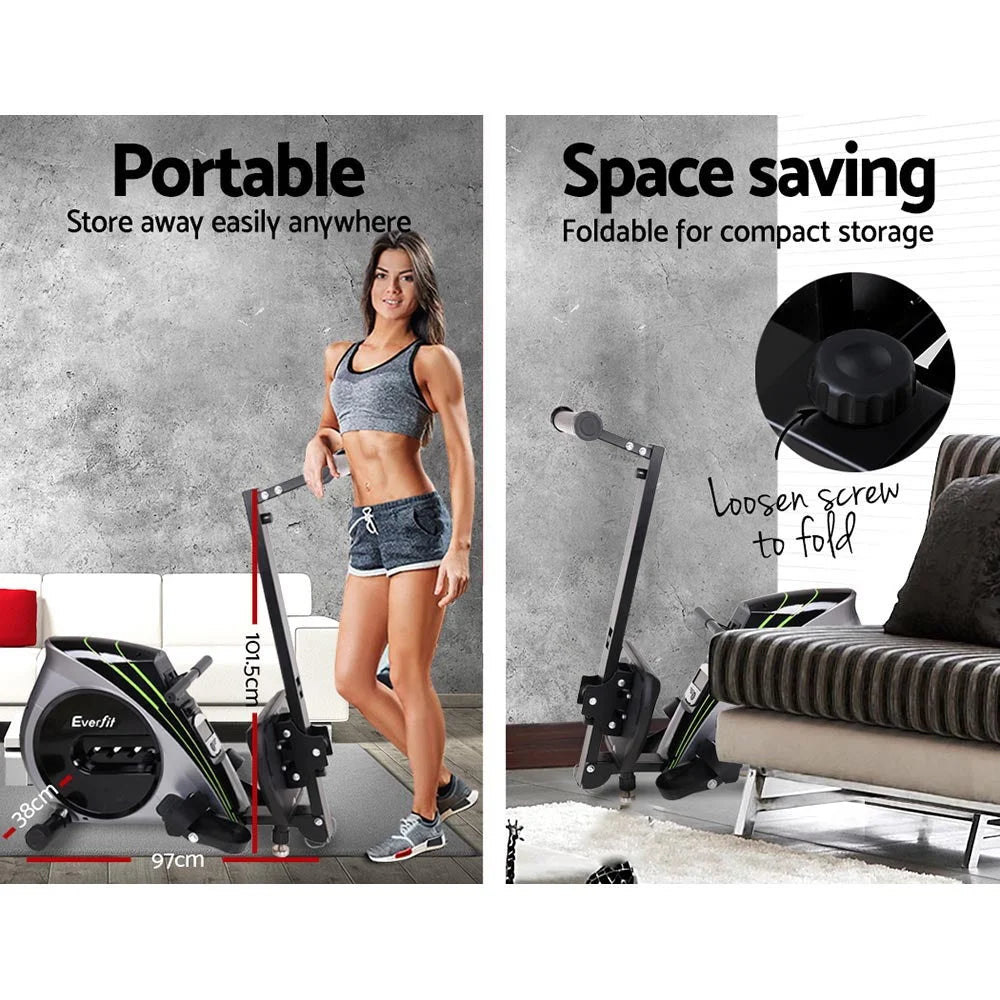 Rowing machine rower with handles, panels and accessory pieces