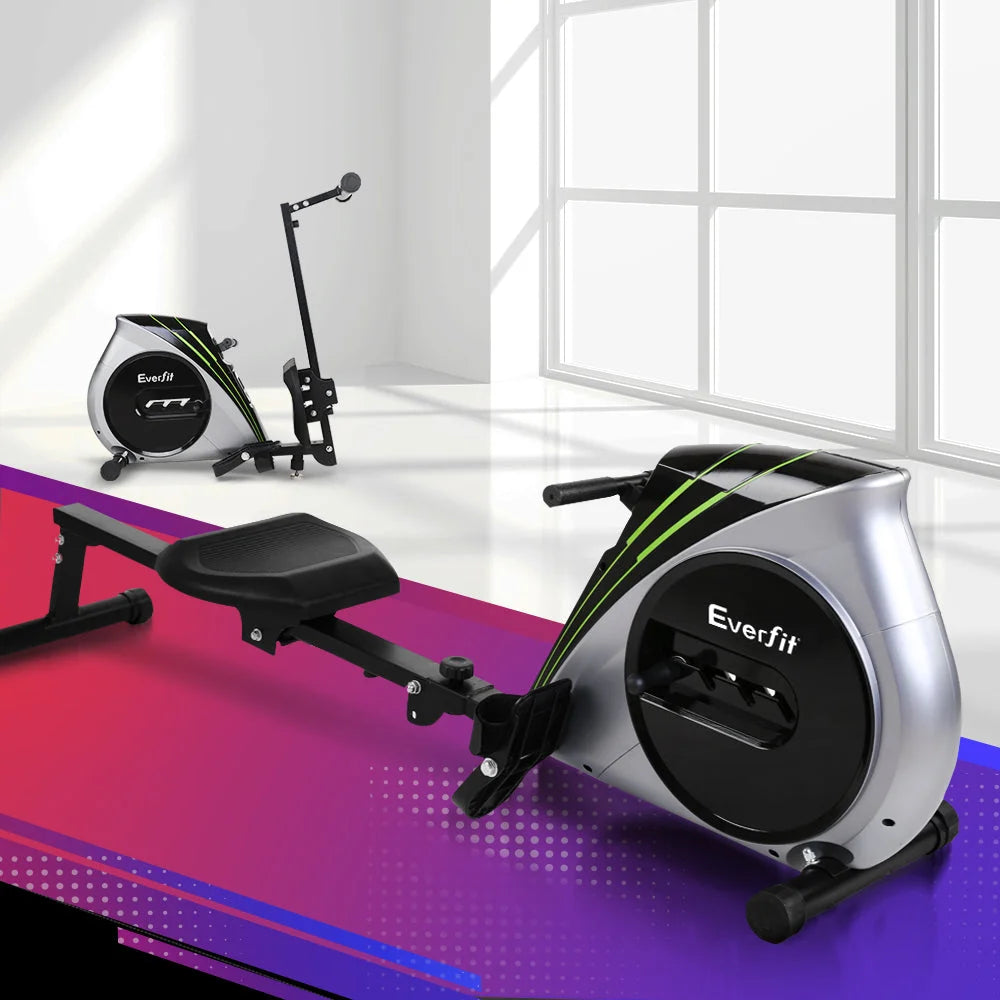Rowing machine rower with matching accessories and clear item layout