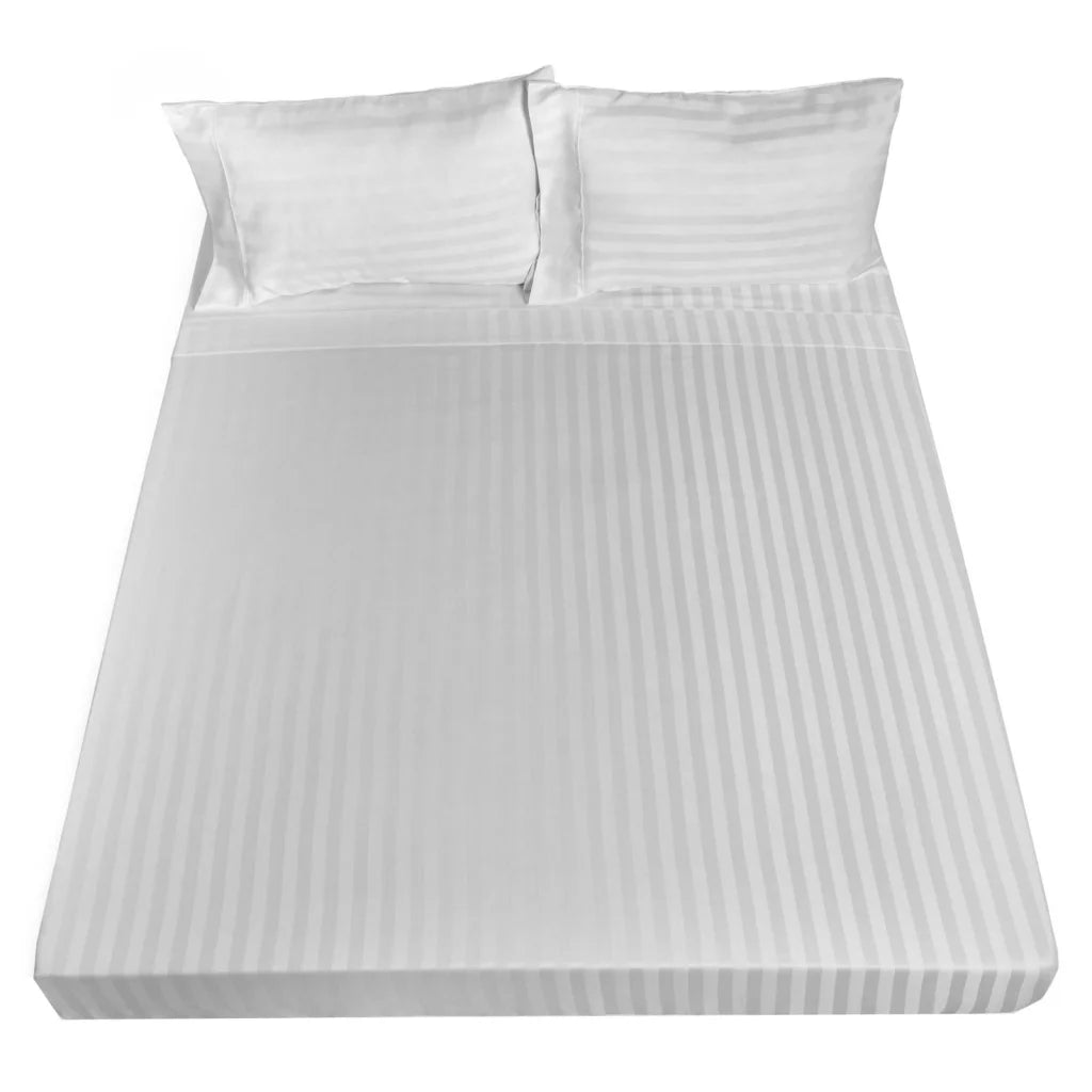 White cotton royal comfort sheet with assembled layout and visible hardware