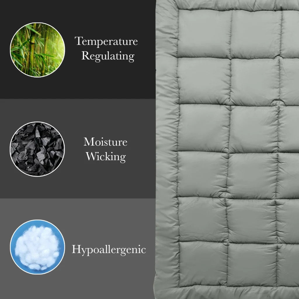 Royal Comfort Charcoal Bamboo Blend Topper 800GSM 45cm Skirt Luxury Bedding
