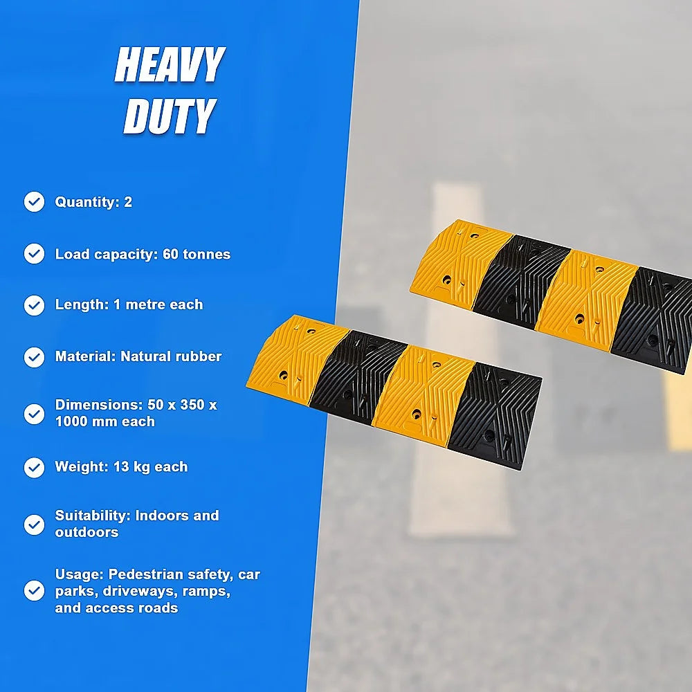 Rubber Speed Bump Hump Load 60T Pair of 1m Road Humps