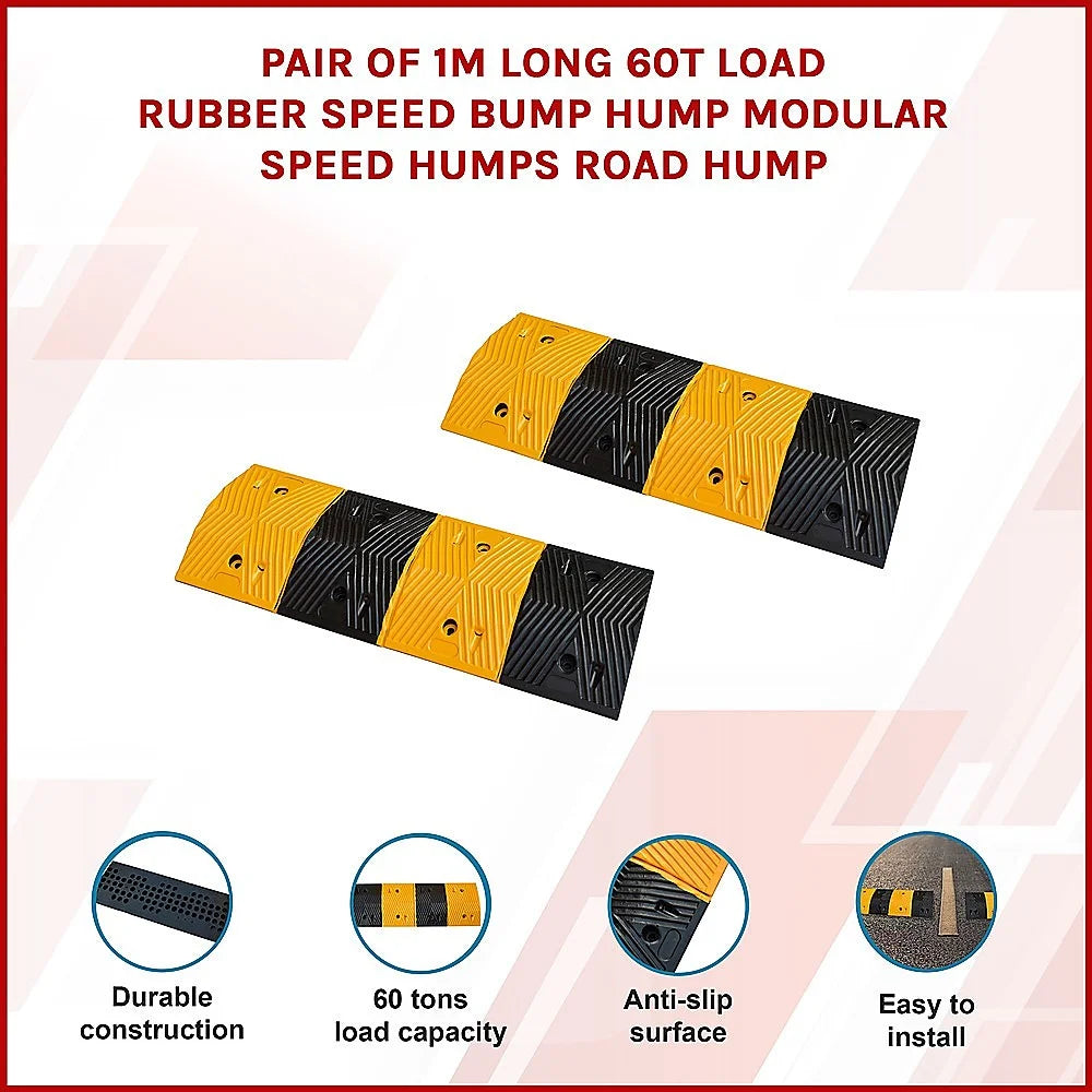 Rubber Speed Bump Hump Load 60T Pair of 1m Road Humps