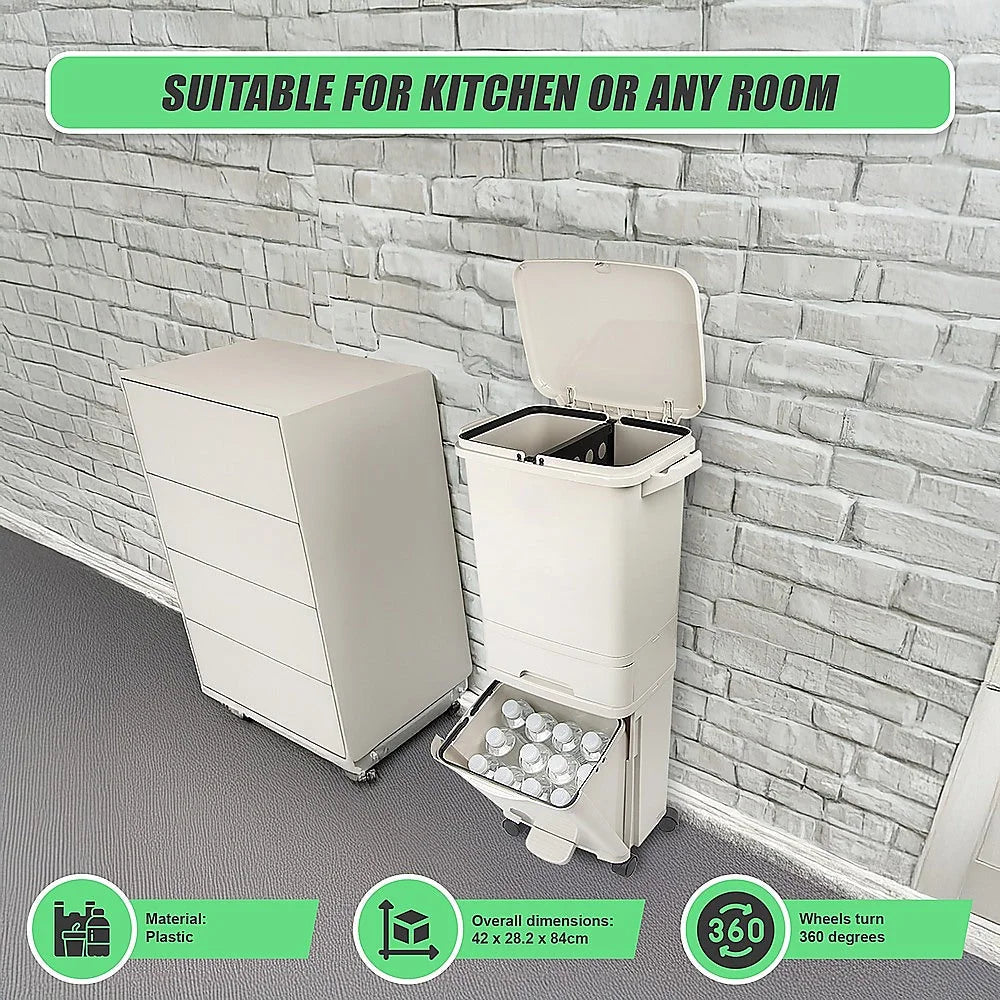 Rubbish Bin 42L Waste Trash Can Pedal Recycling Kitchen