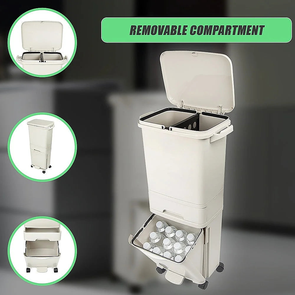 Rubbish Bin 42L Waste Trash Can Pedal Recycling Kitchen