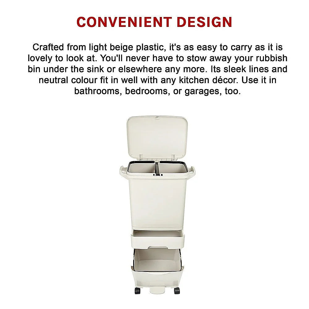 Rubbish Bin 42L Waste Trash Can Pedal Recycling Kitchen
