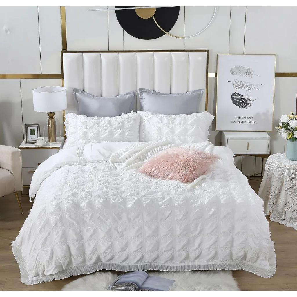 Ruffles Textured Jacquard Duvet Quilt Cover Set King Size