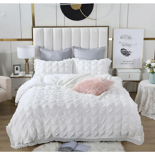 Ruffles Textured Jacquard Duvet Quilt Cover Set Queen Size