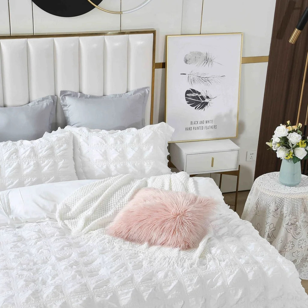 Ruffles Textured Jacquard Duvet Quilt Cover Set Super King