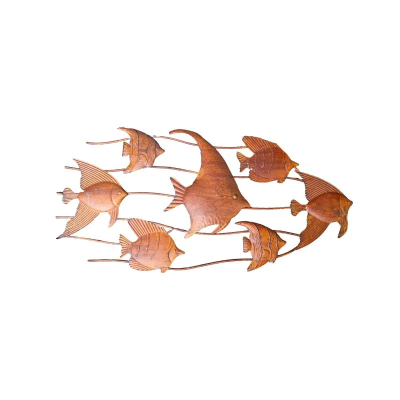 Rust School Of Fish Wall Art 90cm - Home & Garden > Wall