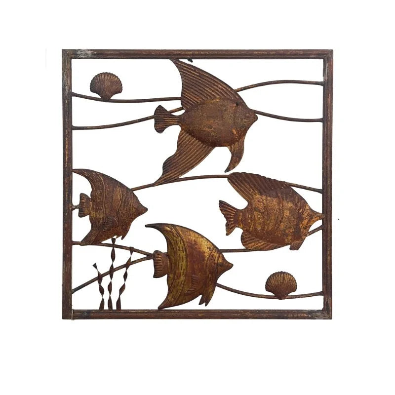 Rust Square School Of Fish Wall Art 50cm - Home & Garden >