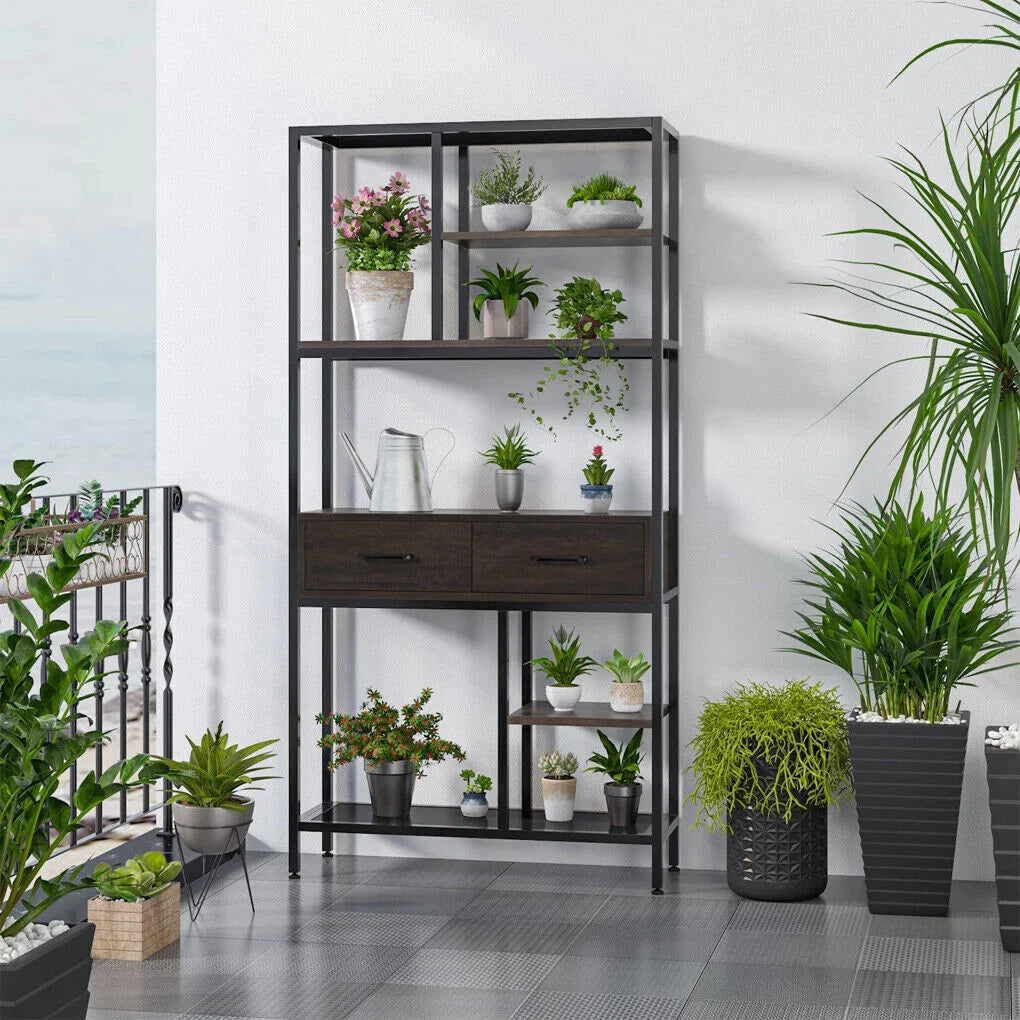 Rustic Accent Bookshelf 90CM Wide Plant Display Rack - Home