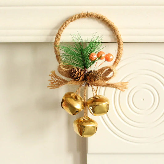 Rustic Christmas Ring Ornament with Gold Bells