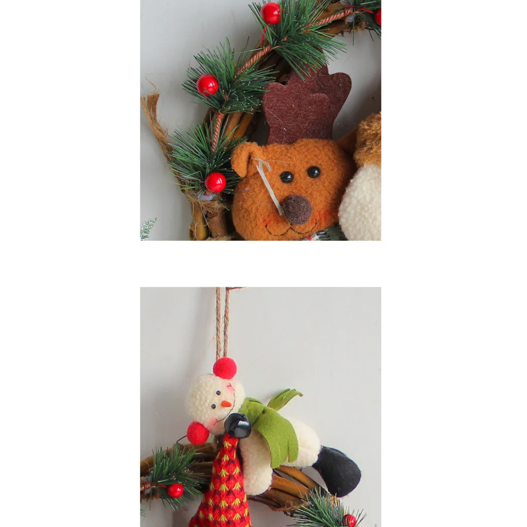 Rustic Christmas Wreath with Santa Reindeer and Snowman