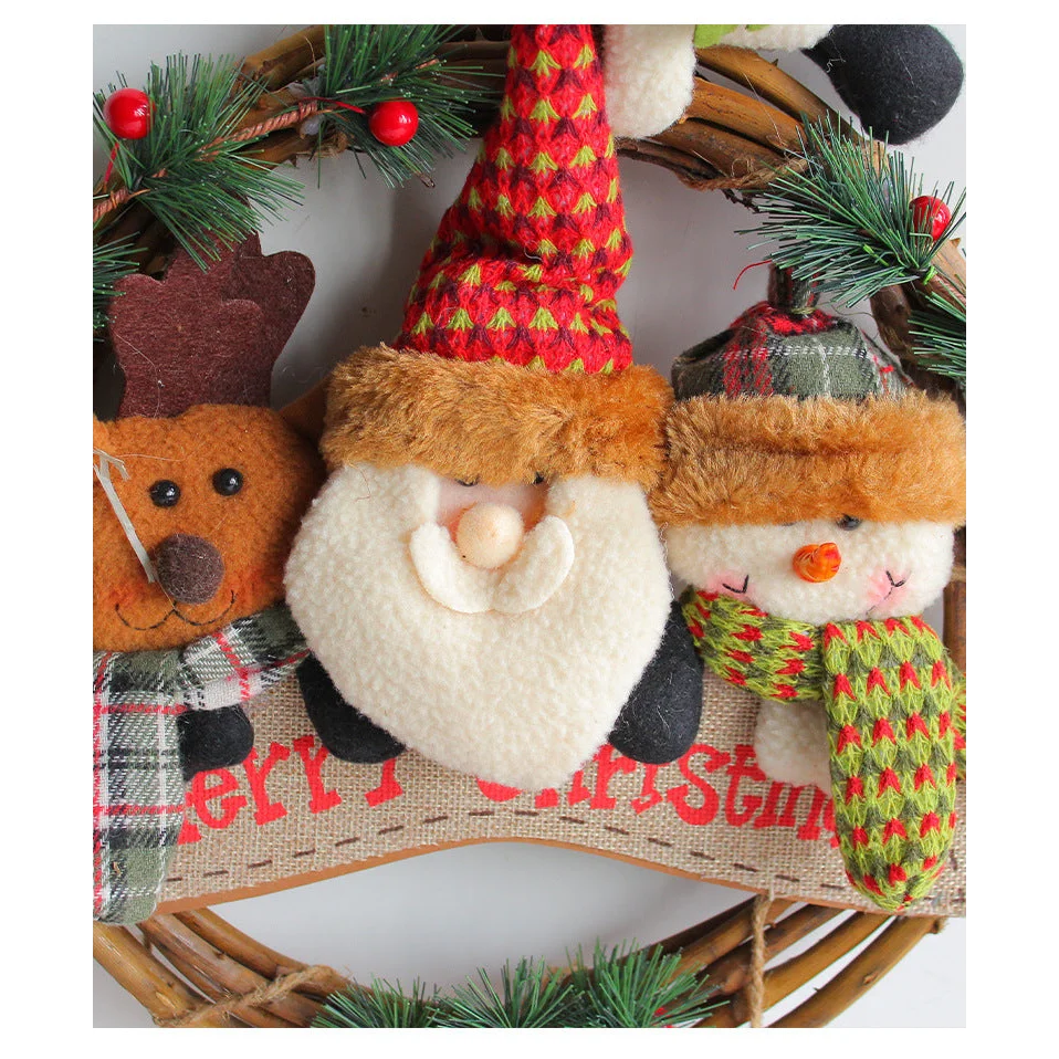 Rustic Christmas Wreath with Santa Reindeer and Snowman