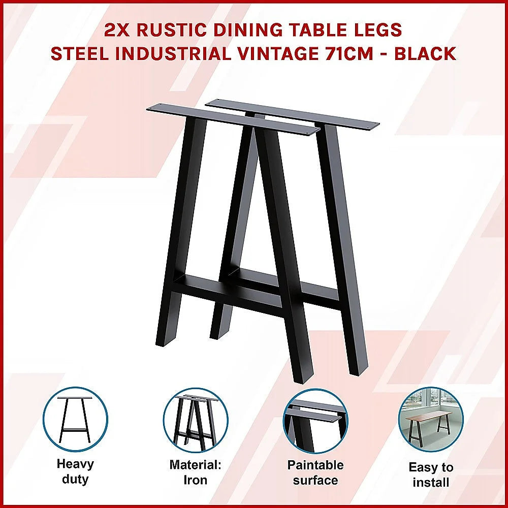 Rustic Dining Table Legs 2x Steel Industrial Vintage 71cm