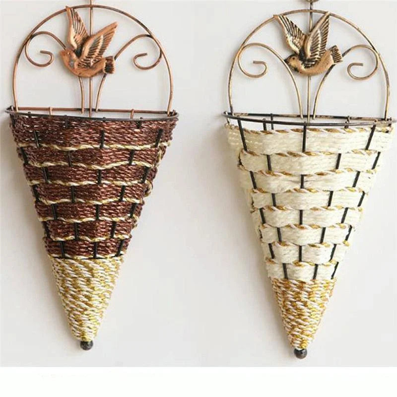 Rustic Hanging Rattan Vase for Farmhouse Decor - Home &