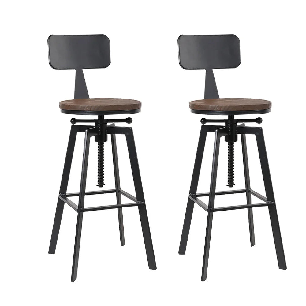 Rustic Industrial Style Metal Bar Stools Set of 2 - Black