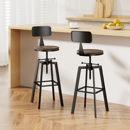 Rustic Industrial Style Metal Bar Stools Set of 2 - Black