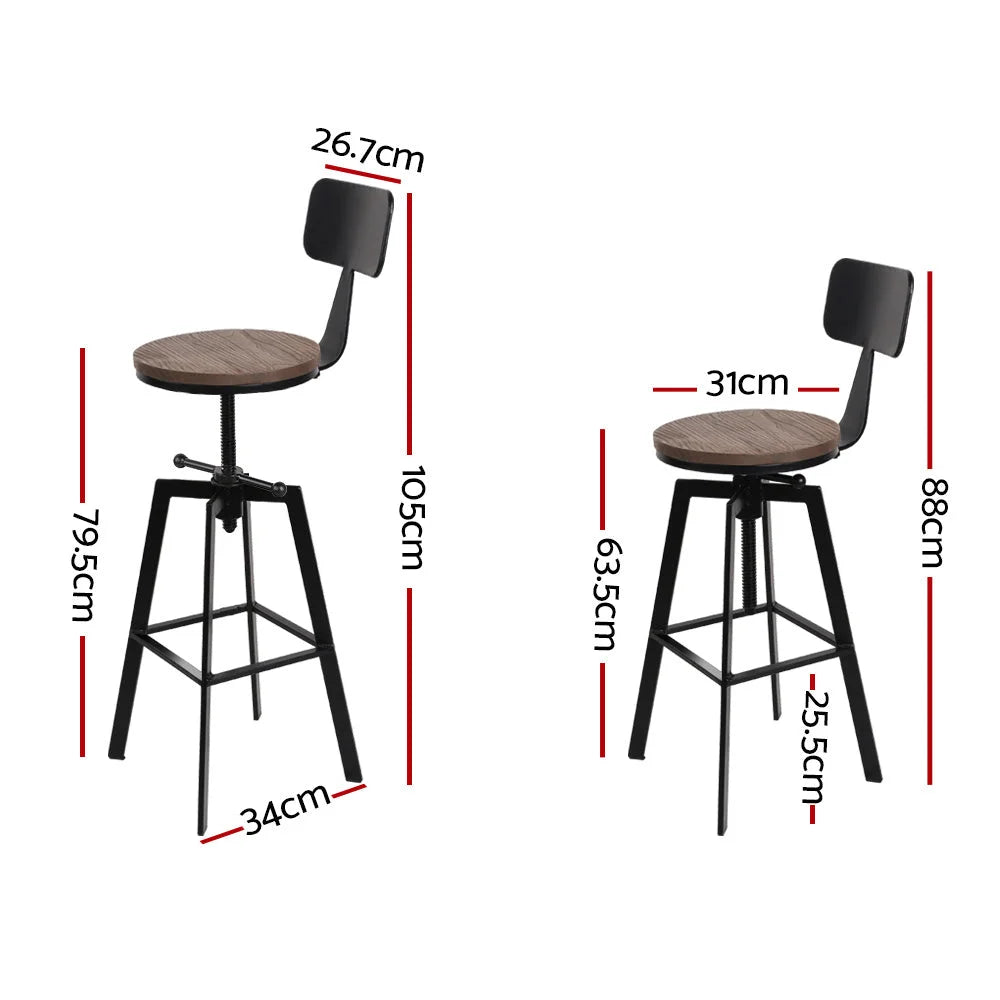 Rustic Industrial Style Metal Bar Stools Set of 2 - Black