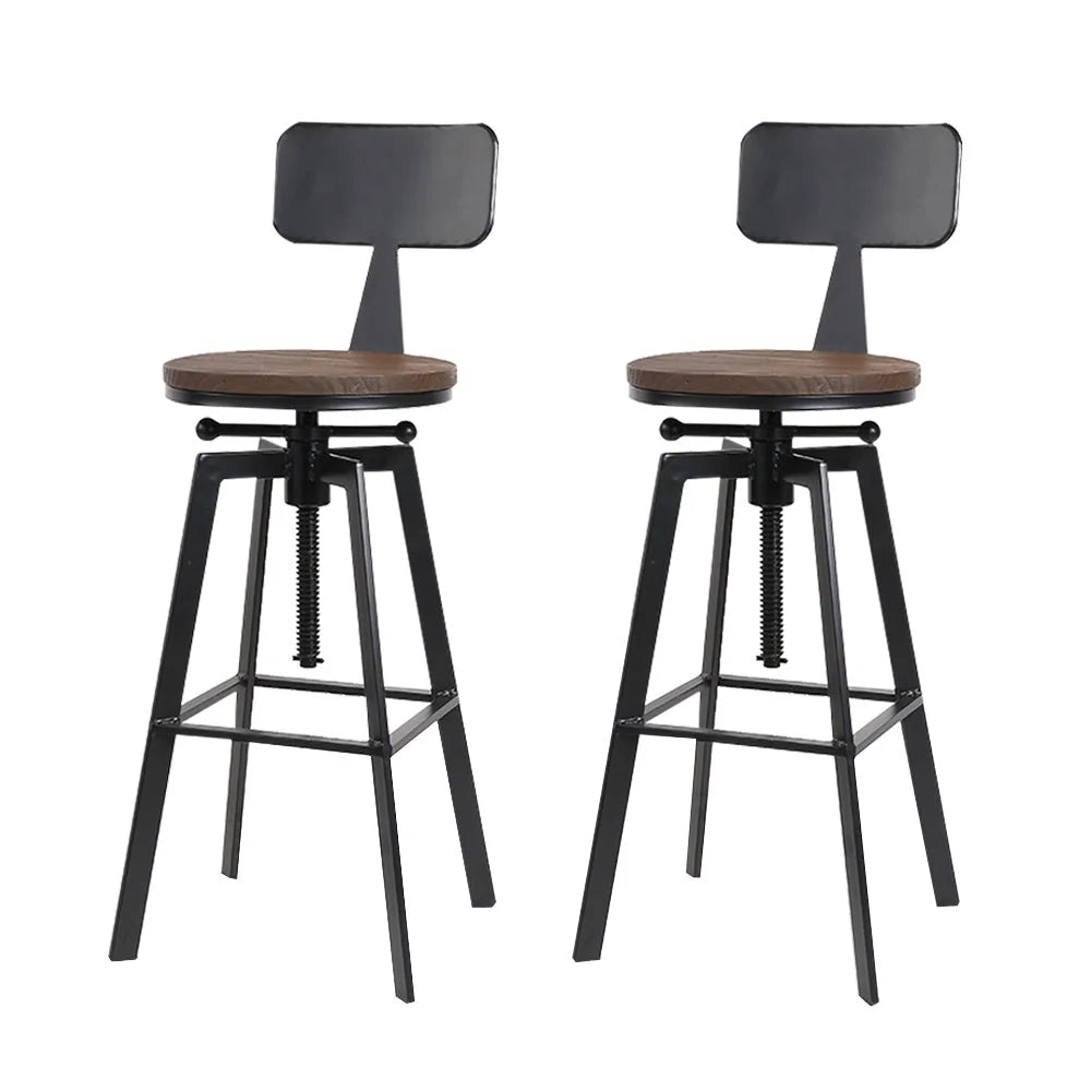 Rustic Industrial Style Metal Bar Stools Set of 2 - Black