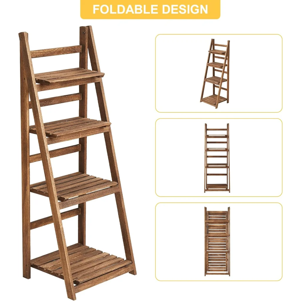 Rustic Wood 4 Tier Plant Stand Bookshelf 38CM Corner Shelf