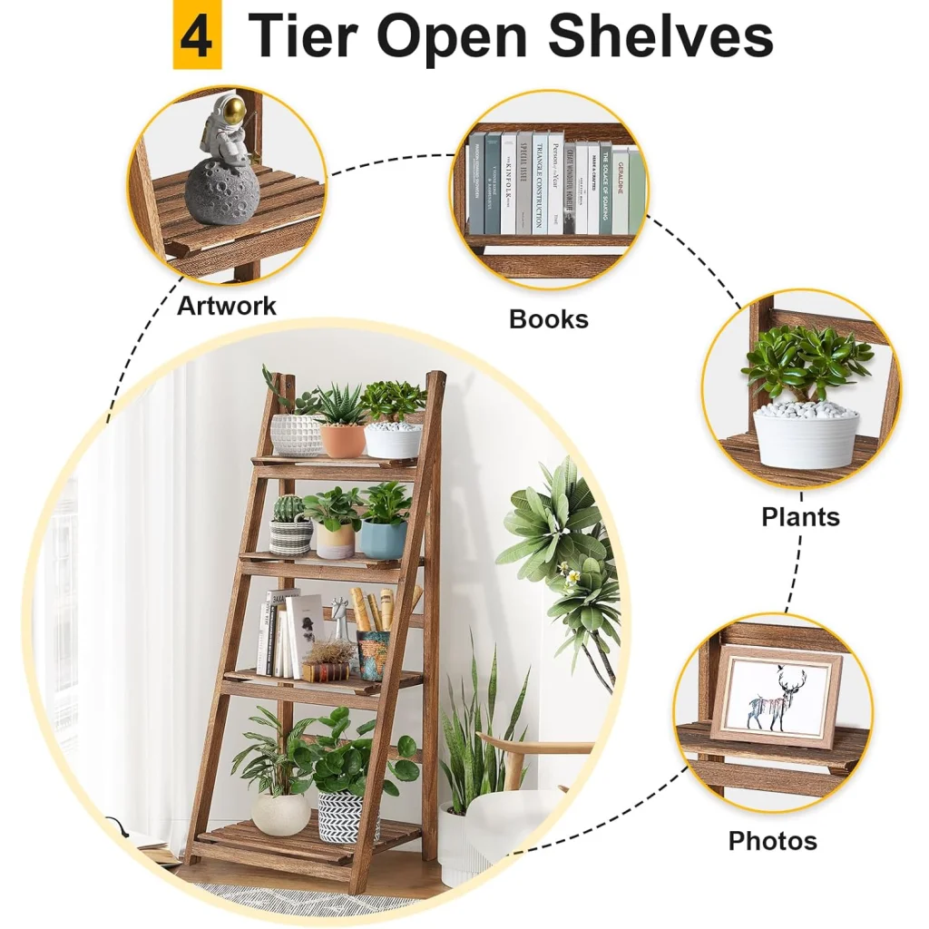 Rustic Wood 4 Tier Plant Stand Bookshelf 38CM Corner Shelf