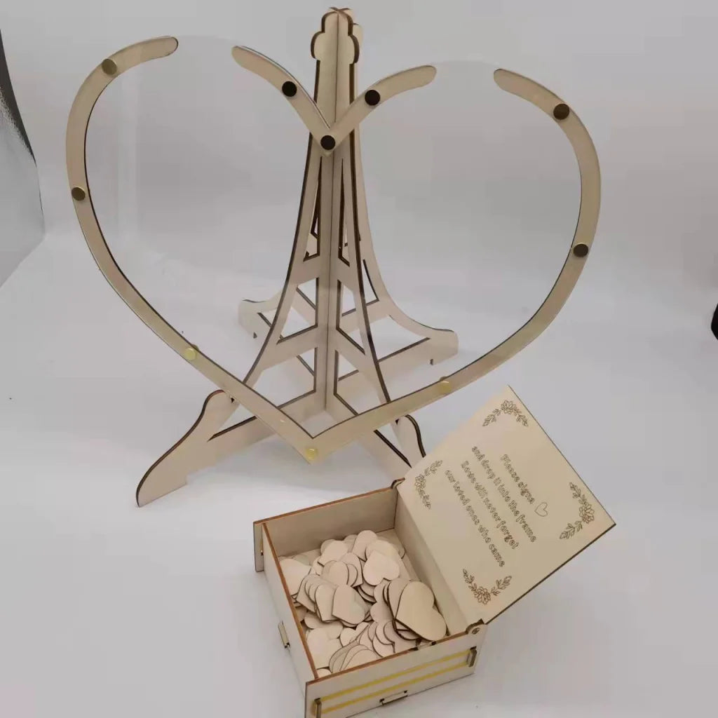 Rustic Wooden Heart Drop Box Guest Book - Eiffel Tower