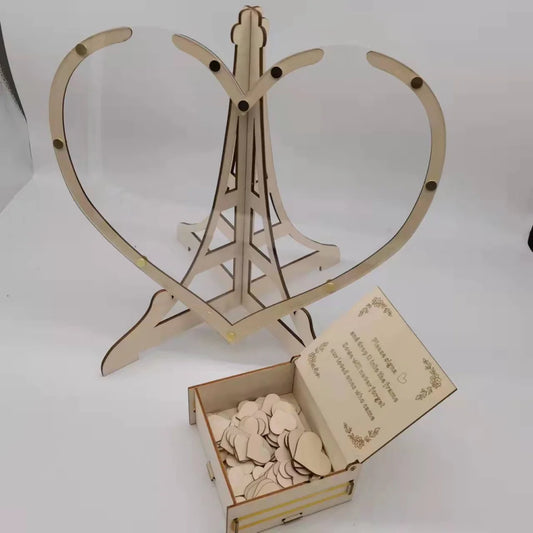 Rustic Wooden Heart Drop Box Guest Book - Eiffel Tower