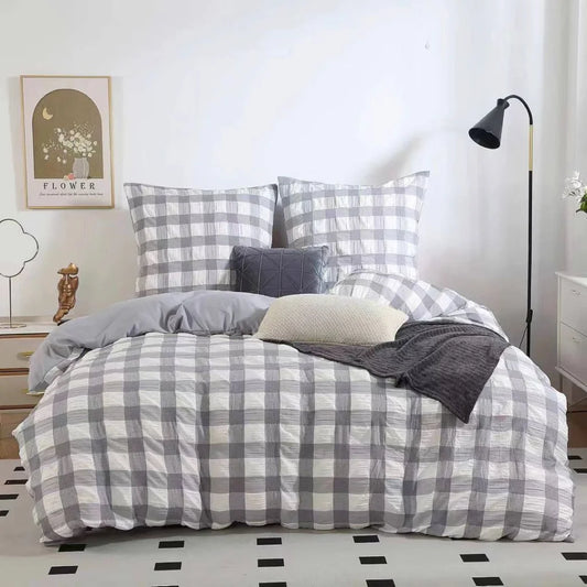 Rylee Grey Check Seersucker Quilt Cover Set - Super King