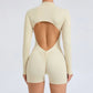 S Beige Backless Scrunch Butt Workout Jumpsuit