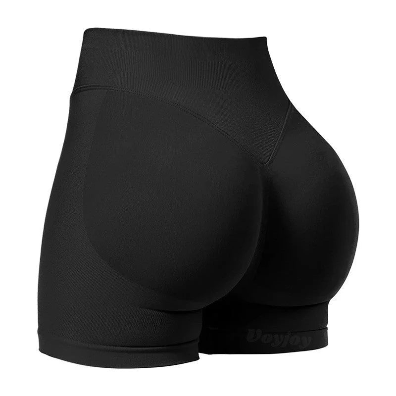 S Black High-Elastic Hip Yoga Shorts - Seamless